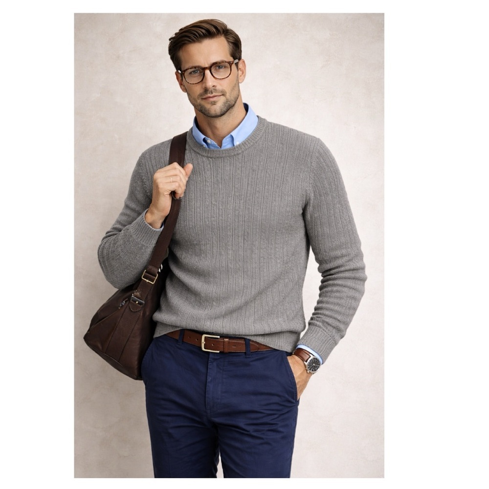 HATHAWAY SPORT $120 Brunswick Crewneck 100% Combed Cotton Gray Sweater Sz L - Picture 8 of 15